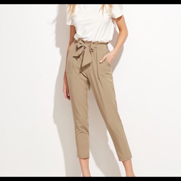 Zara Pants - Tie waist khaki cigarette pants